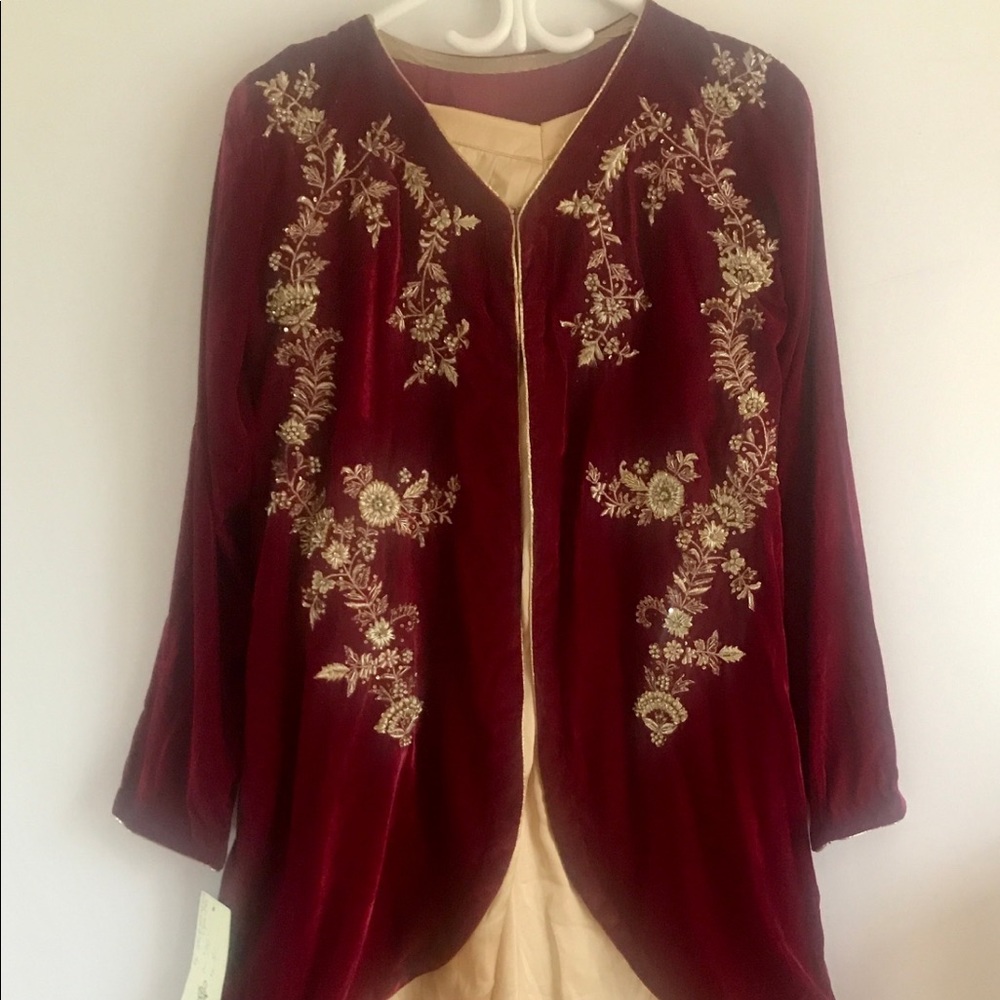 New Pakistani maroon velvet sharara pants 3 piece ready made suit party wear